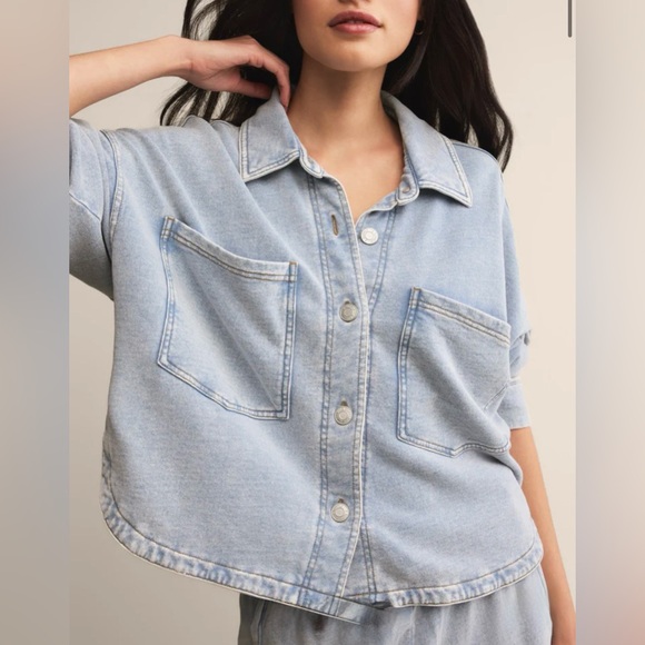 ZSUPPLY ALL DAY CROPPED WASHED INDIGO KNIT DENIM JACKET SZ.M - Picture 3 of 8